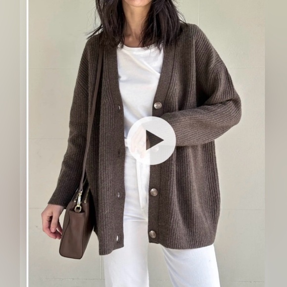 Quince Cashmere Oversized Boyfriend Cardigan Sweater in brown size XS - Picture 3 of 15